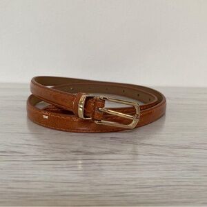 Brown Leather Belt with Gold Buckle